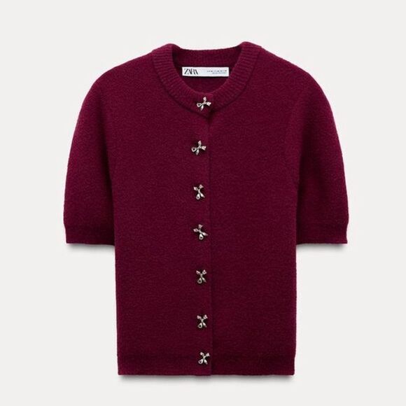 ZARA BOW SHAPED BUTTON KNIT CARDIGAN - Picture 5 of 8